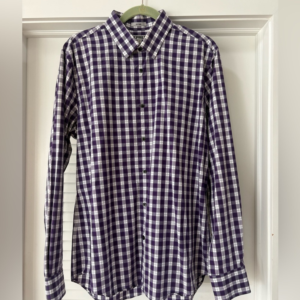 Express Purple Check Button Down Shirt